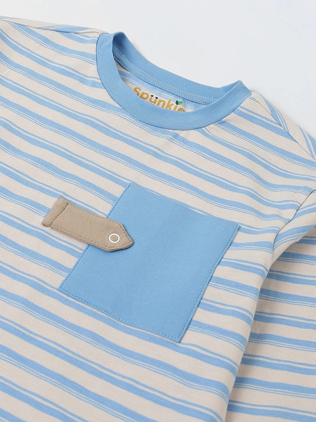Beige & Blue Striped T-shirt with Pyjamas Set - Image 5