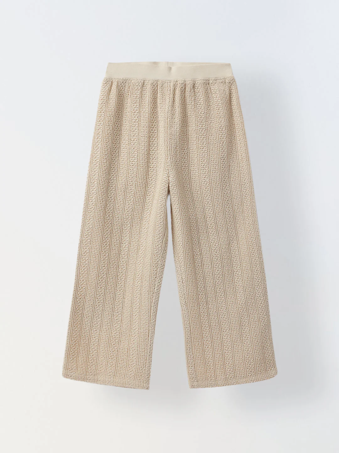 Beige Cotton Stiped Crochet CO-Ord Set For Girls - Image 3