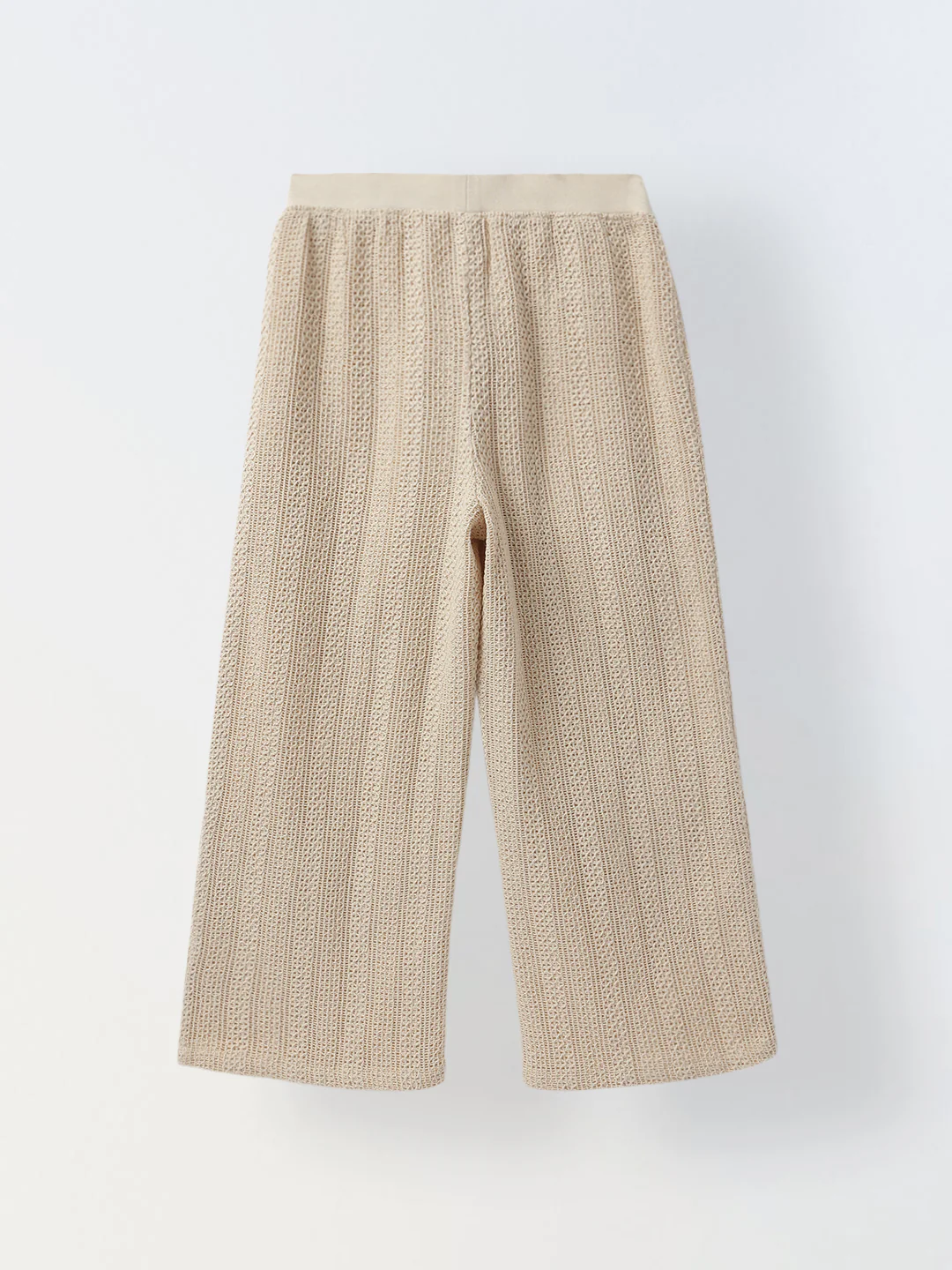 Beige Cotton Stiped Crochet CO-Ord Set For Girls - Image 4
