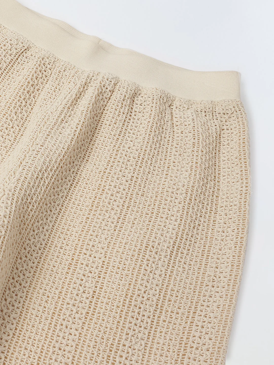 Beige Cotton Stiped Crochet CO-Ord Set For Girls - Image 6