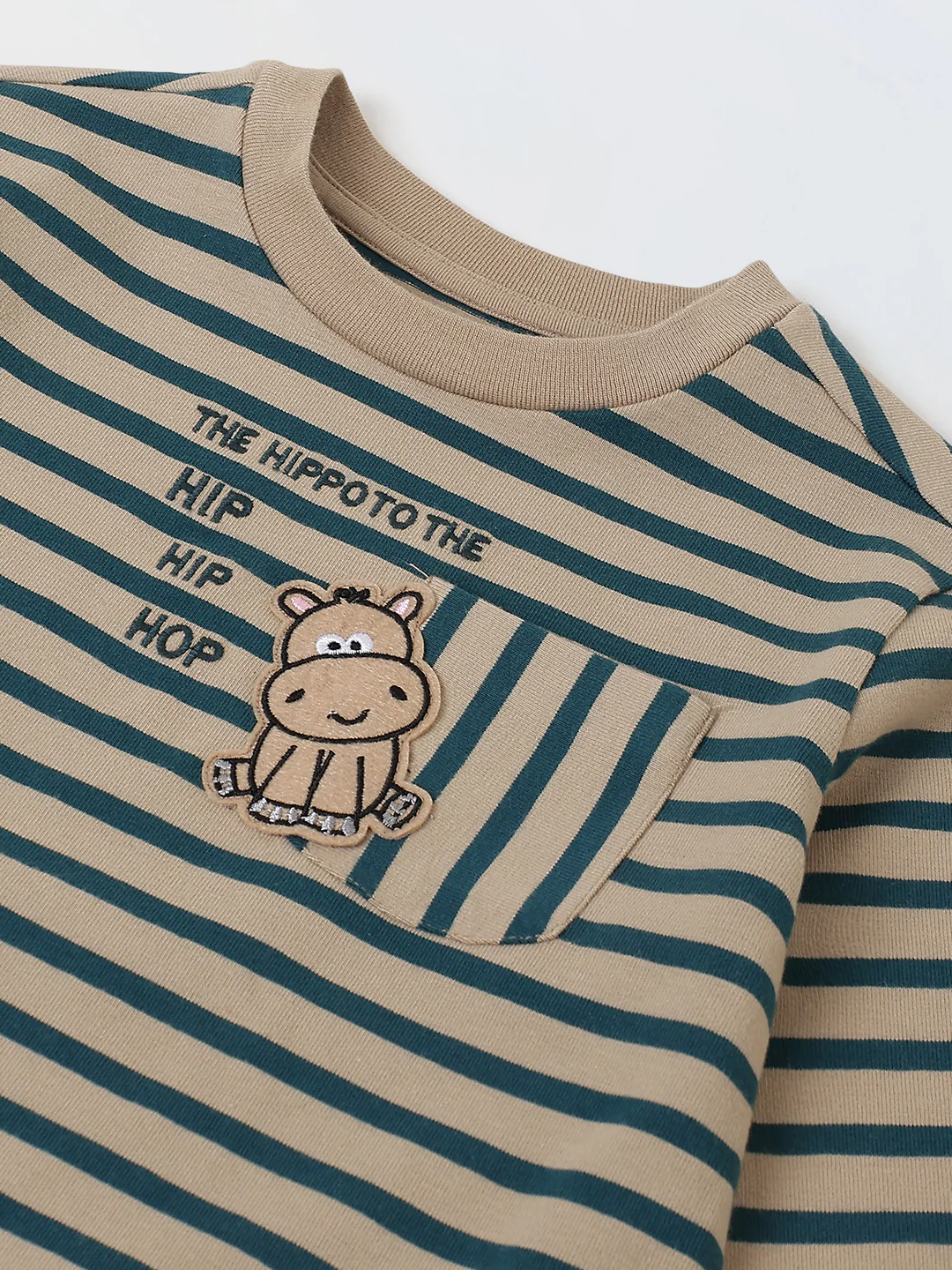 Beige & Green Striped T-shirt with Pyjamas Set - Image 5
