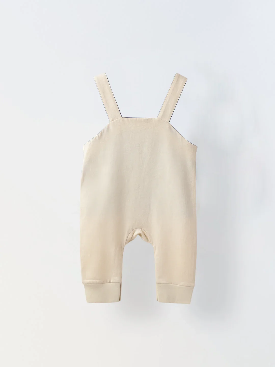 Beige Cotton Jersey Romper with Lion Embroidery for Infants - Image 2