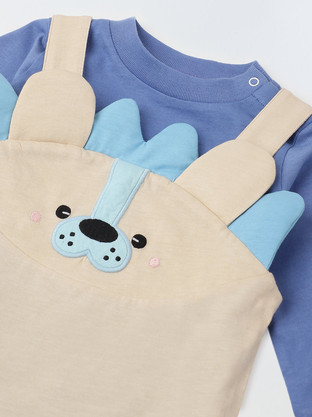 Beige Cotton Jersey Romper with Lion Embroidery for Infants - Image 3