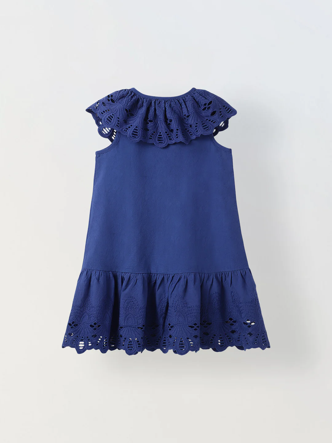 Blue Cotton Round Neck Schiffli Dress For Girls - Image 2