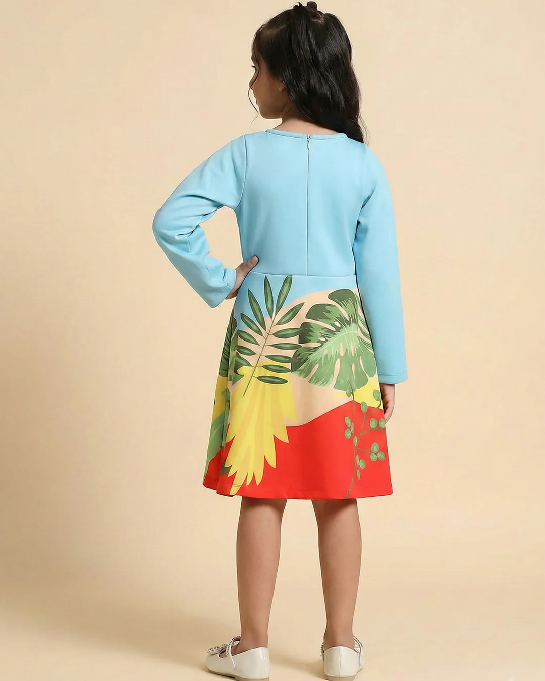 Blue Parrot Graphic Printed Dress for Girls - Image 3