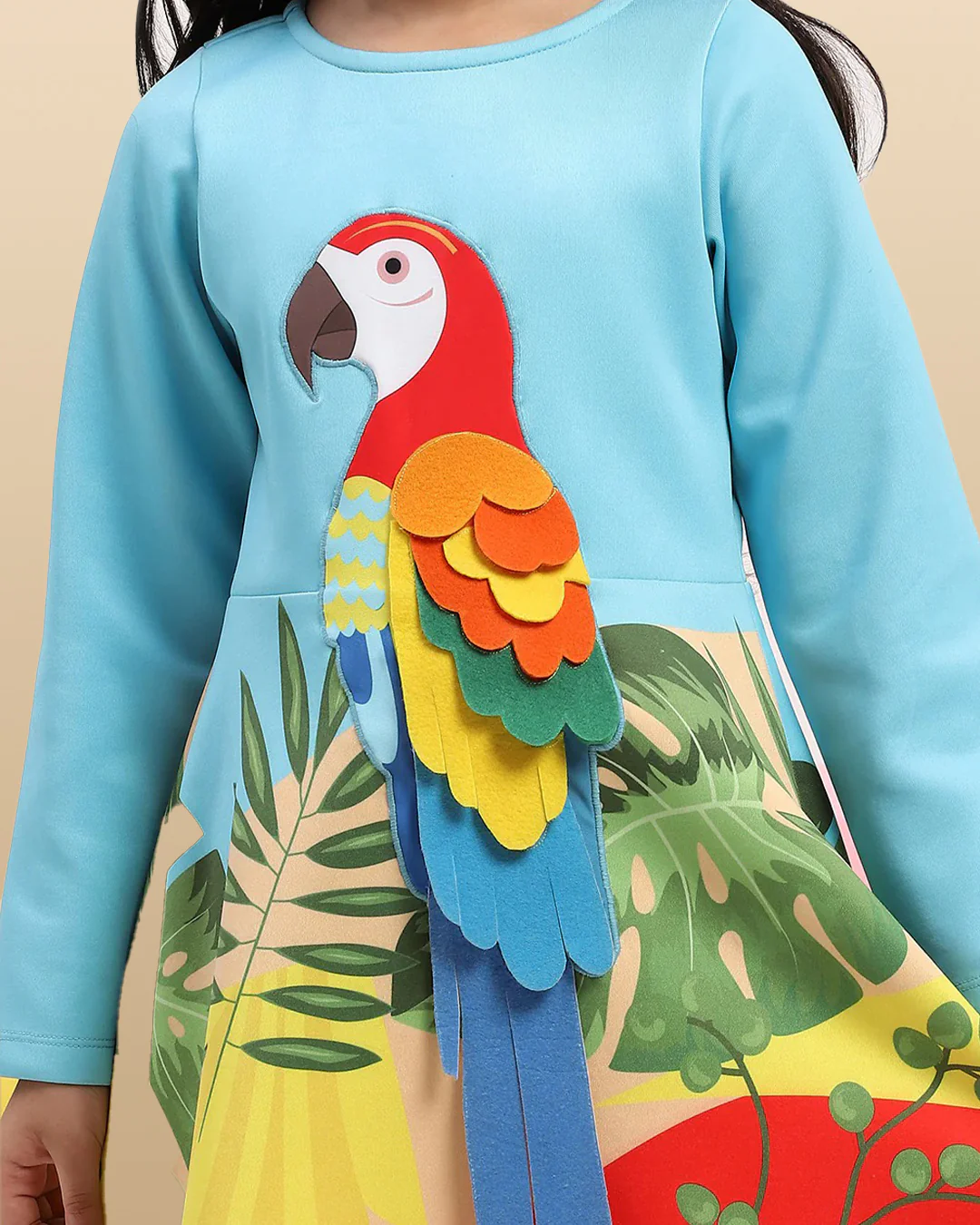 Blue Parrot Graphic Printed Dress for Girls - Image 4