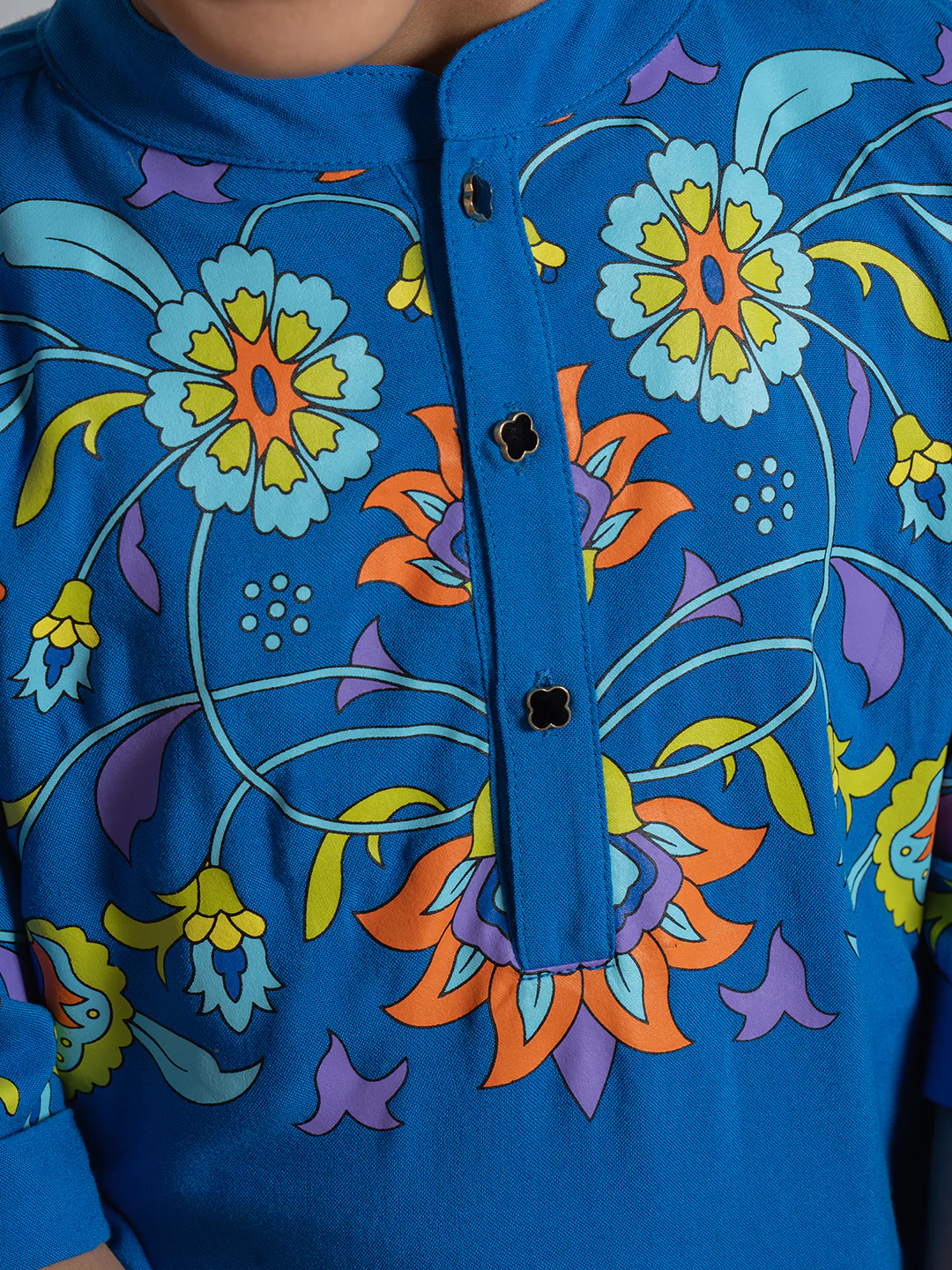 Blue Printed Kurta Set for Boys - Image 3