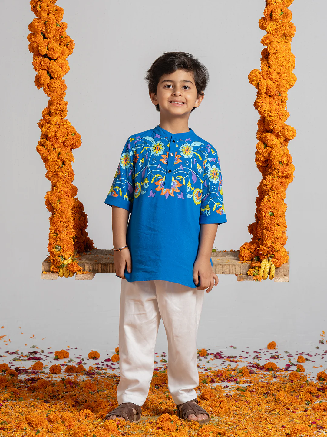 Blue Printed Kurta Set for Boys - Image 4