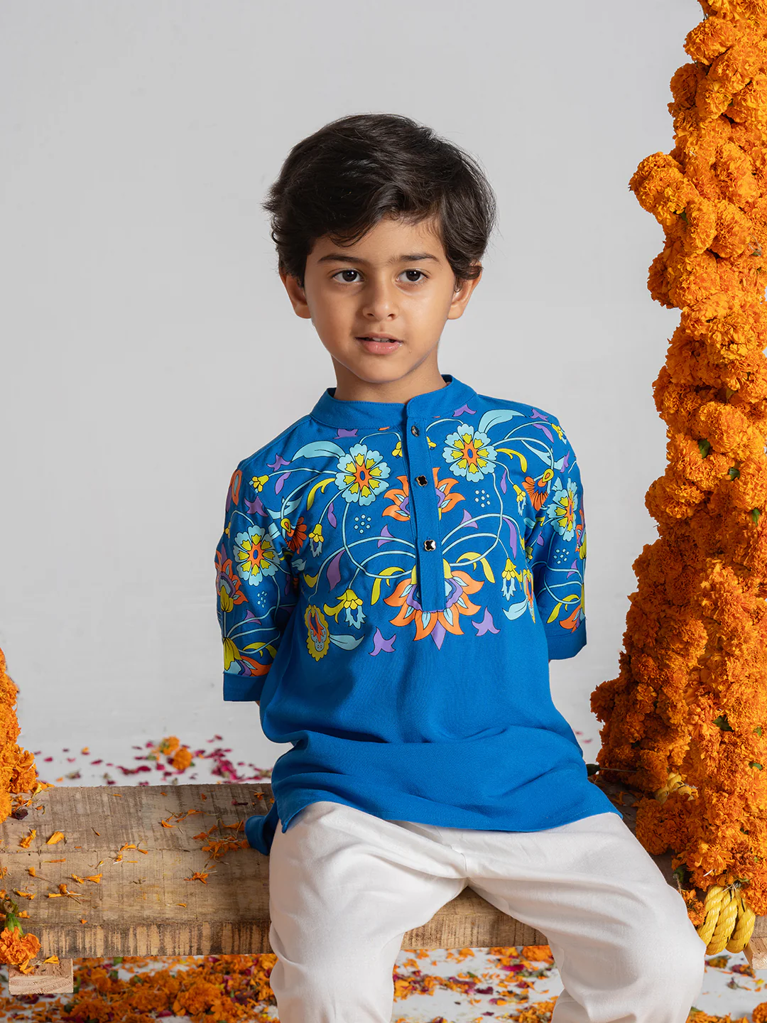 Blue Printed Kurta Set for Boys - Image 5