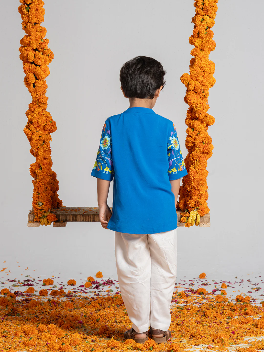 Blue Printed Kurta Set for Boys - Image 6