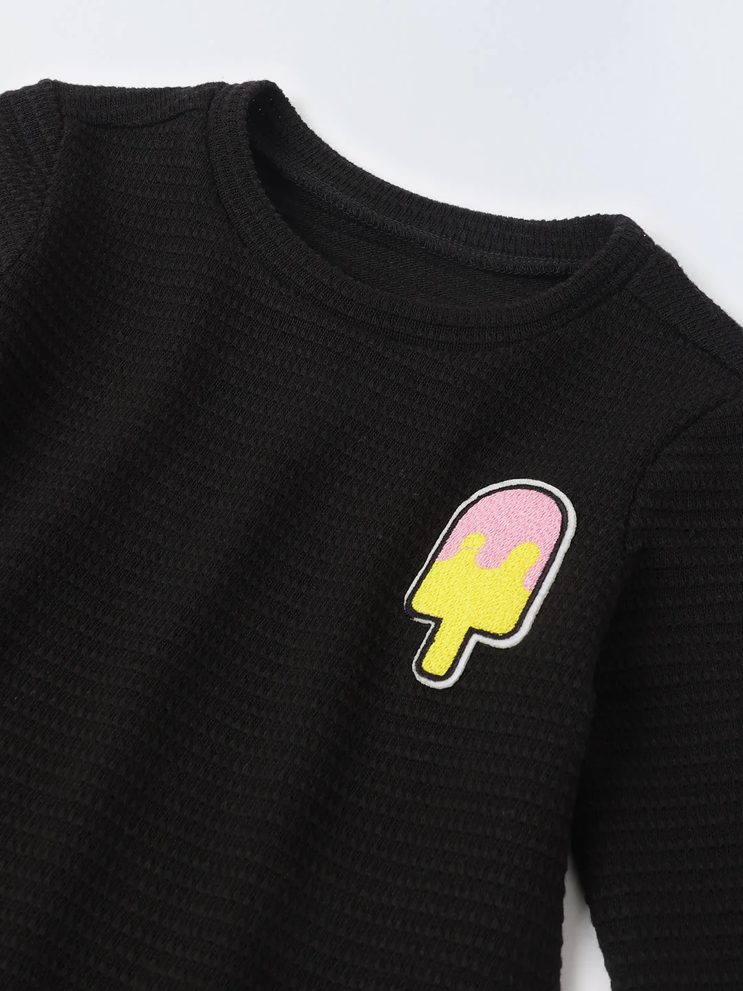 Boy Black Waffle Knit Popsicle Patch Top with Bottom Set - Image 5