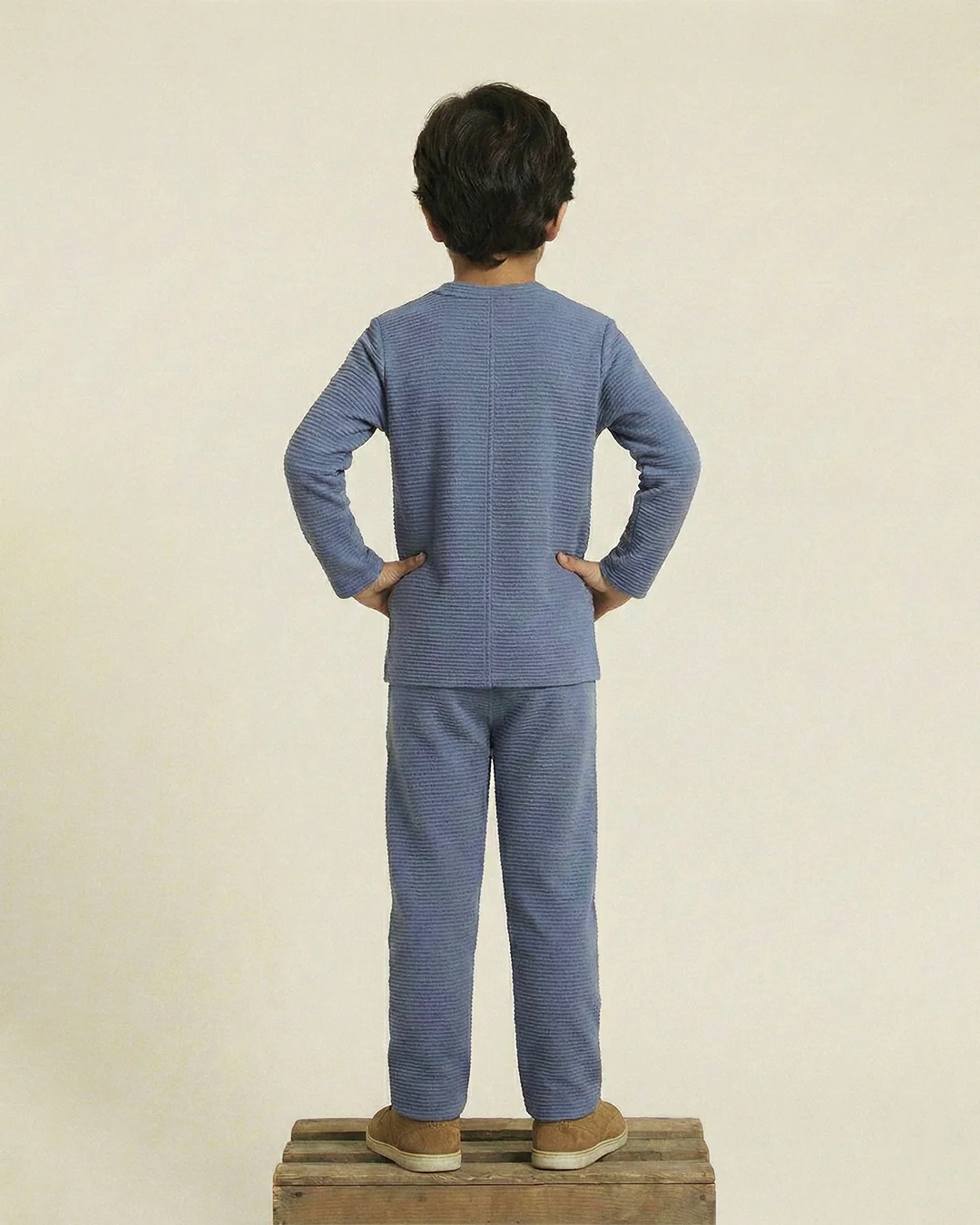 Boy Blue Waffle Knit Otoman Rib Top with Bottom Set - Image 3