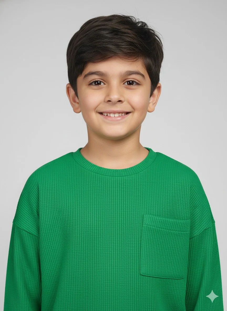 Kids Green Waffle Oversized T-Shirt and Pant Set - Image 2