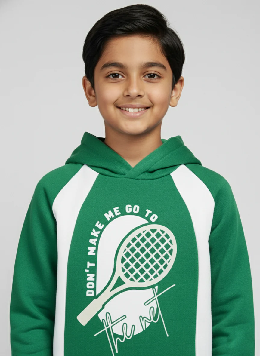 Boys Green Hoodie Printed Hoodie Sweatshirt - Image 2