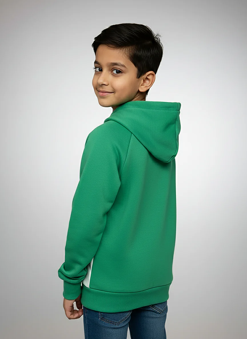 Boys Green Hoodie Printed Hoodie Sweatshirt - Image 3