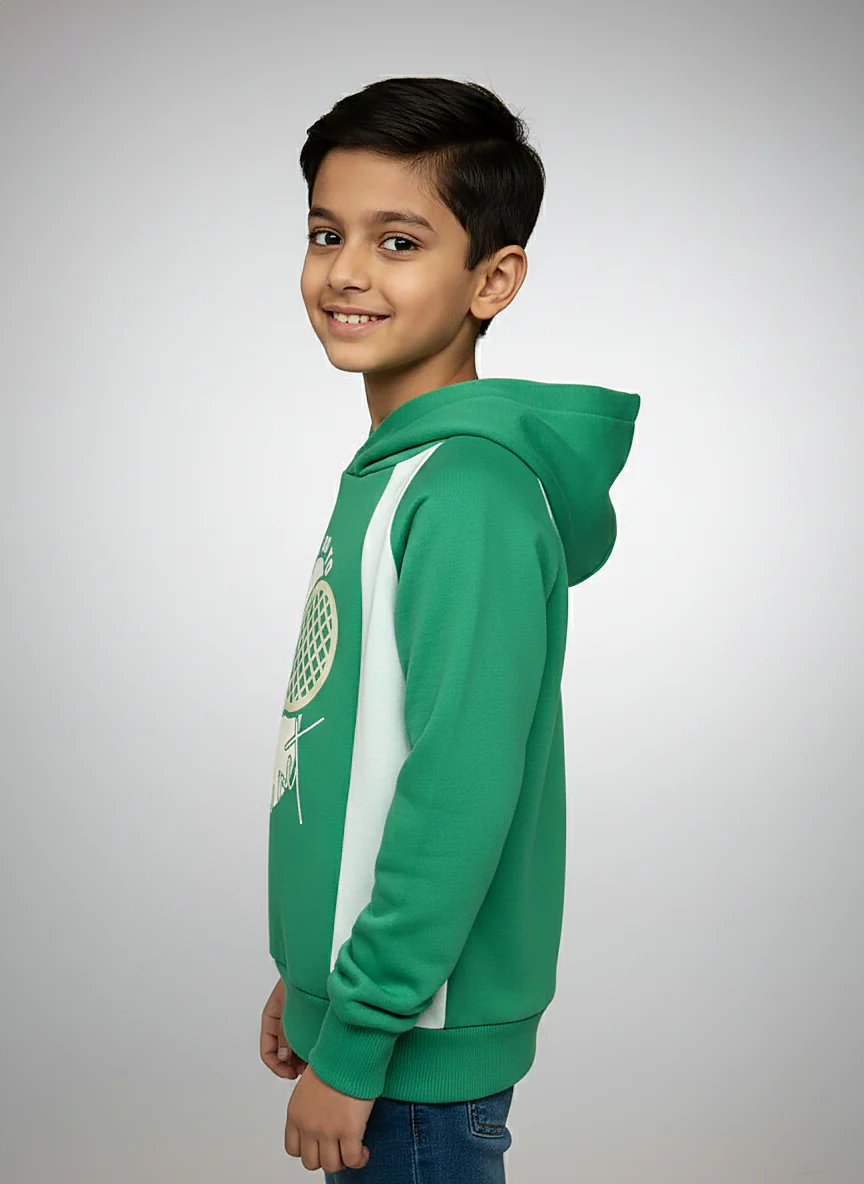 Boys Green Hoodie Printed Hoodie Sweatshirt - Image 4