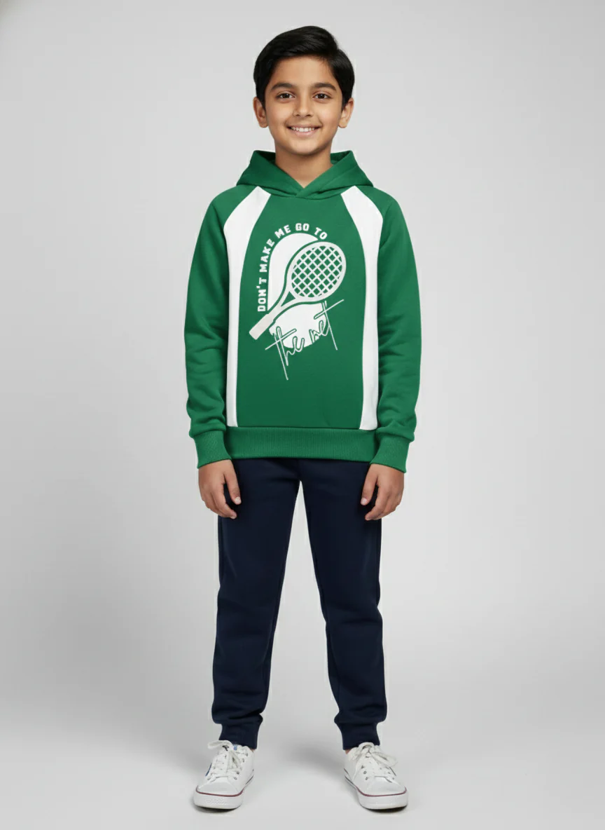 Boys Green Hoodie Printed Hoodie Sweatshirt - Image 5
