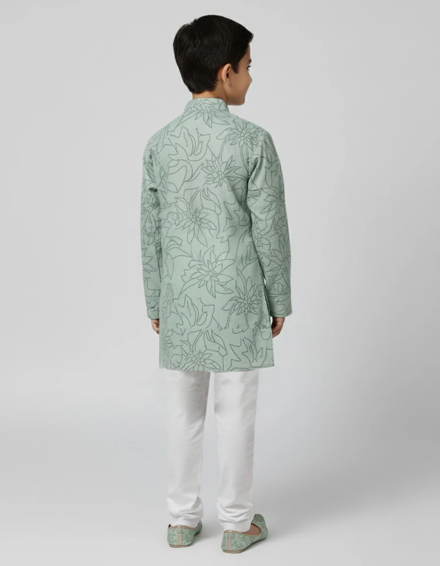 Boys Green Cotton Printed Ethnic Kurta Pajama Set - Image 2
