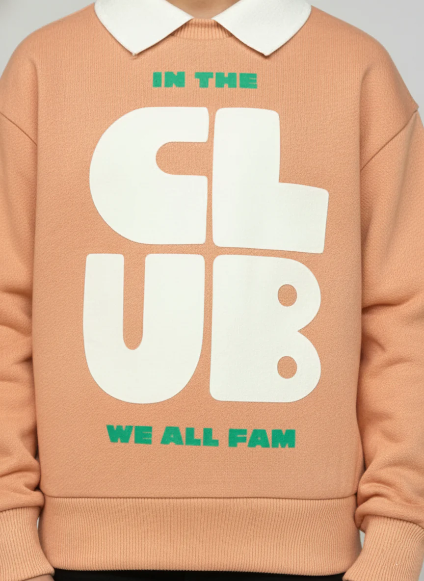 Boys Orange Collar Neck Printed Sweatshirt - Image 2