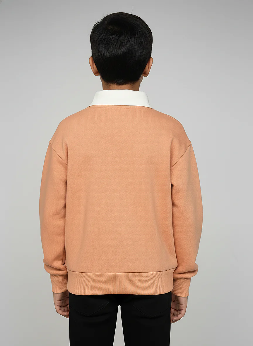 Boys Orange Collar Neck Printed Sweatshirt - Image 3