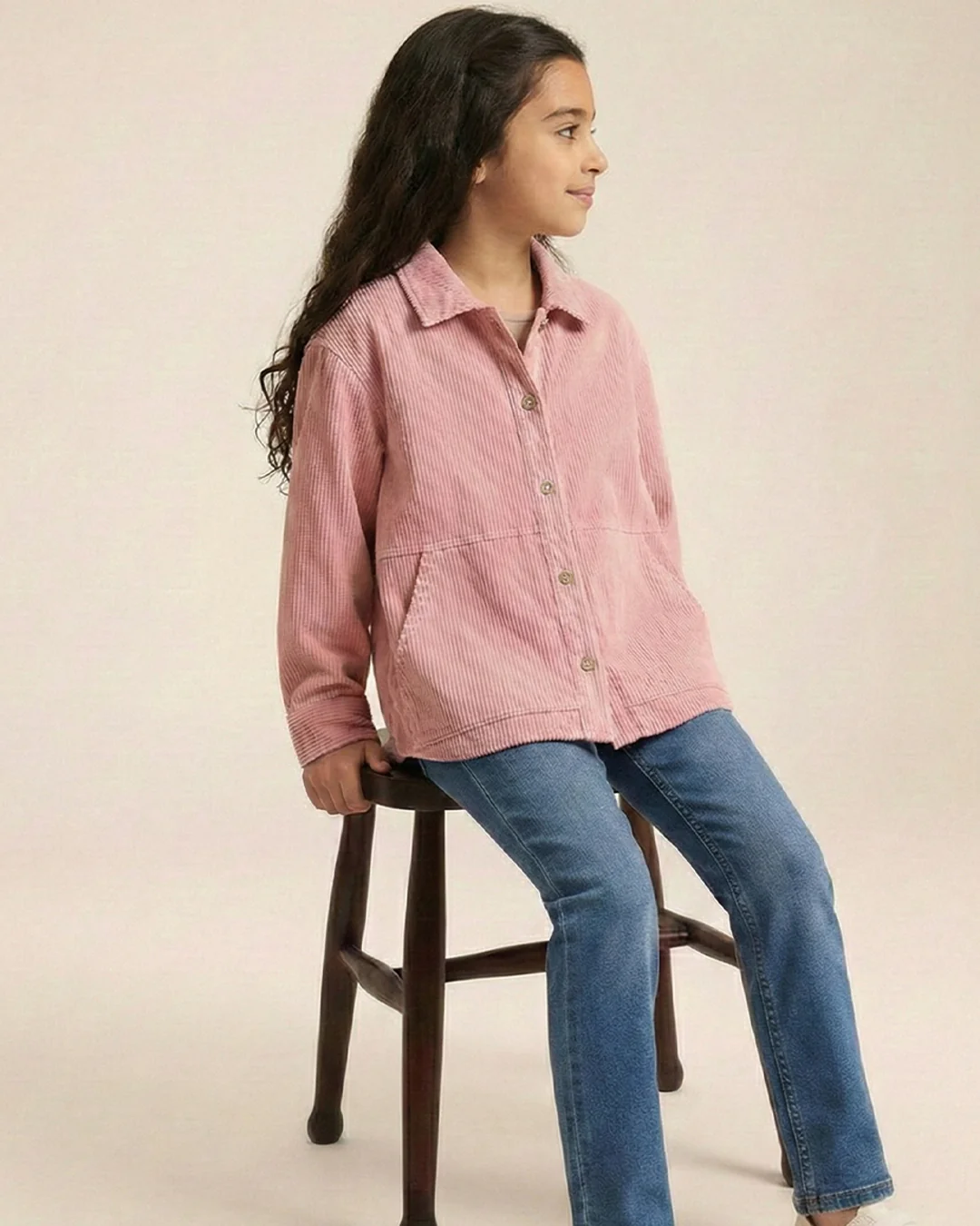 Girls Pink Rib Texture Corduroy Jacket with Dual Packet - Image 2