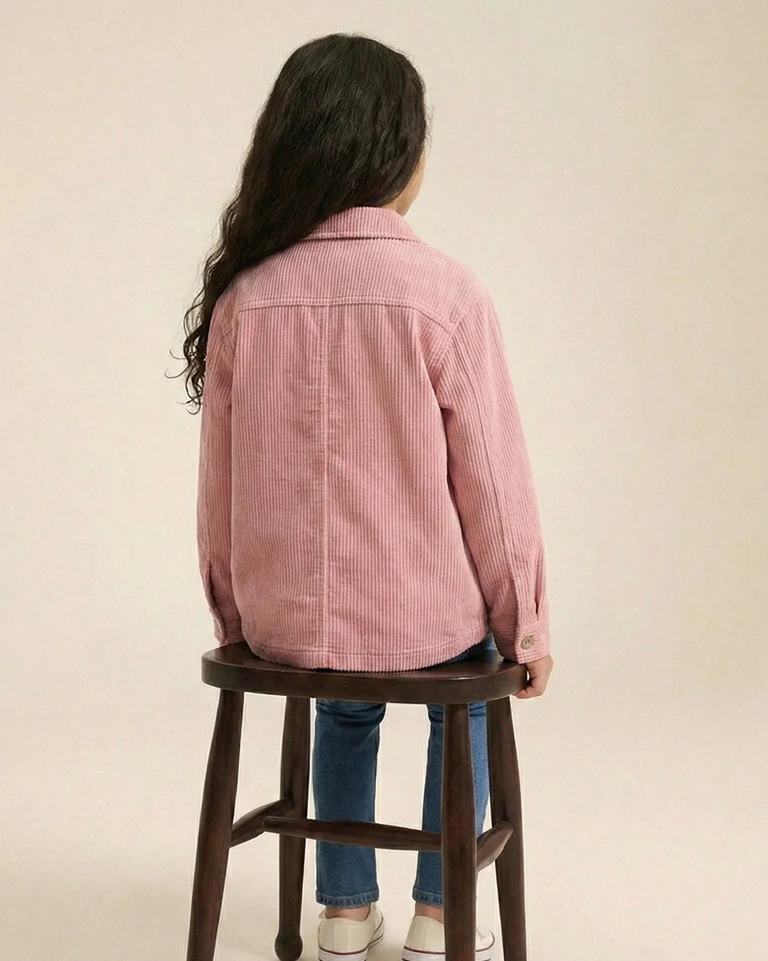 Girls Pink Rib Texture Corduroy Jacket with Dual Packet - Image 3