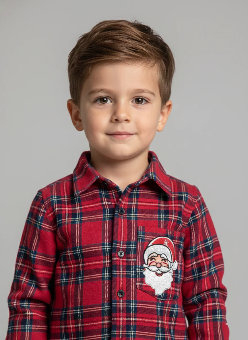 Boys Red Checked Flannel Santa Shirt - Image 2
