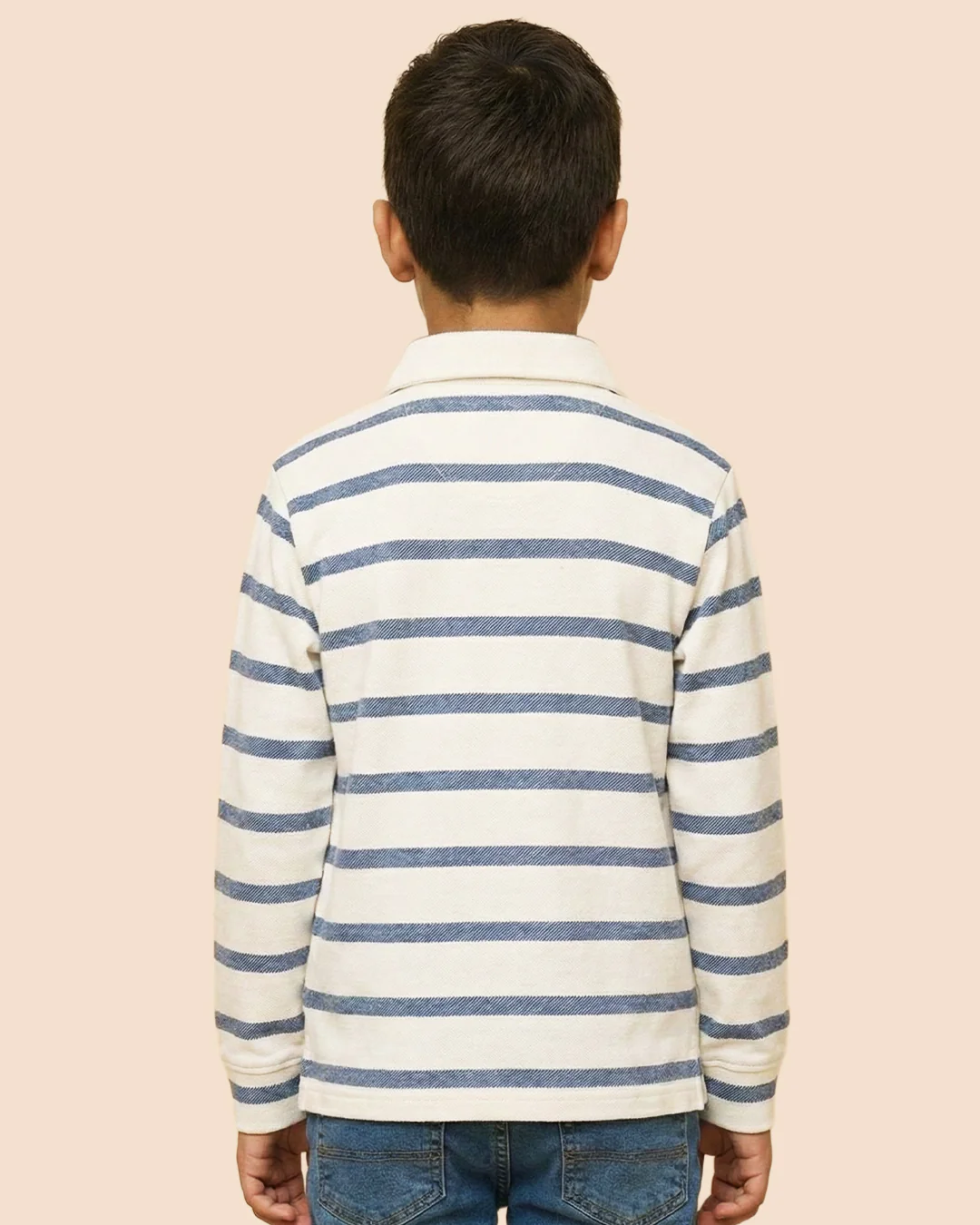 Boys White Collar Neck Striped Polo T-Shirt - Image 3