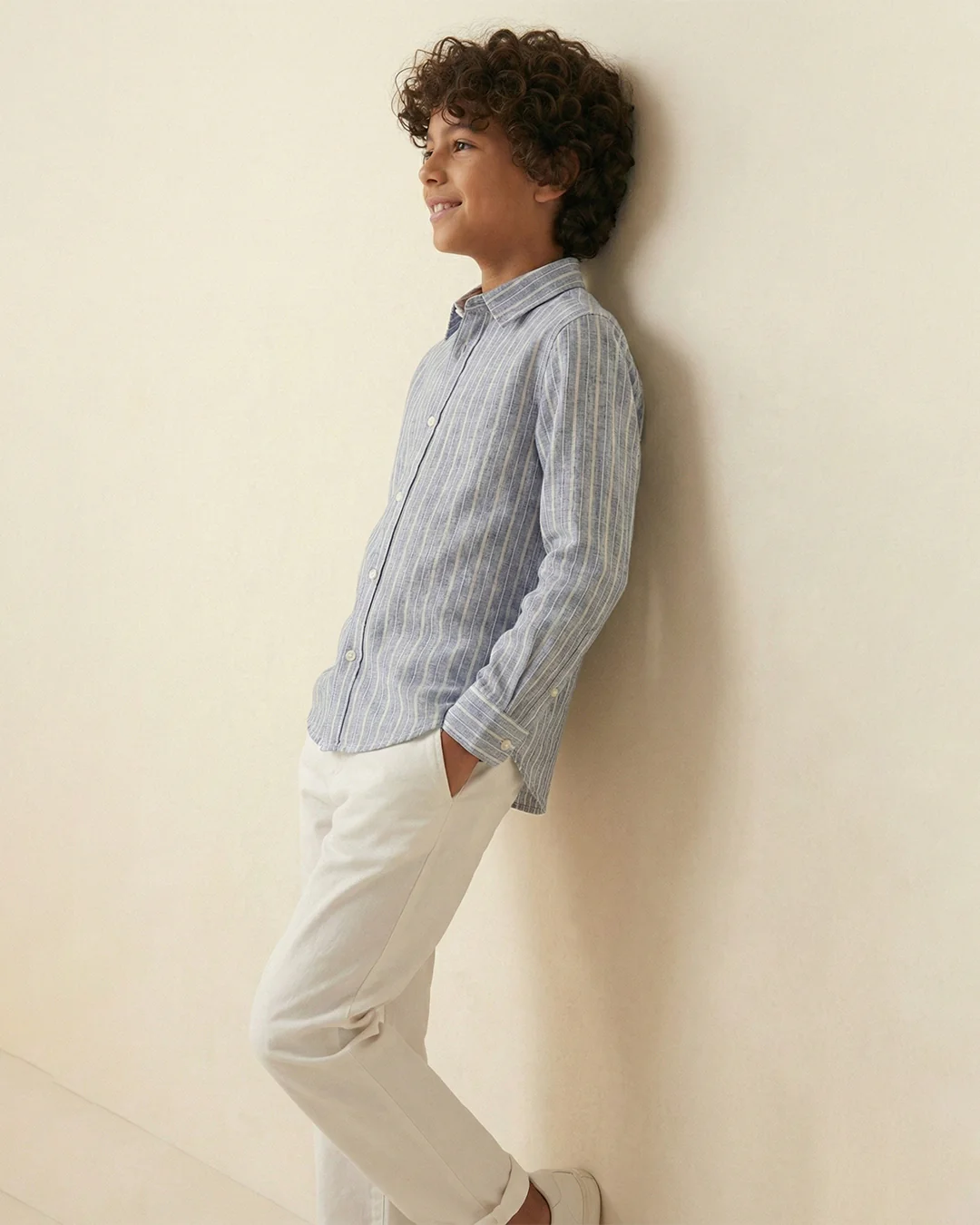 Boys Blue Rayon Full Sleeve Stripe Shirt - Image 4