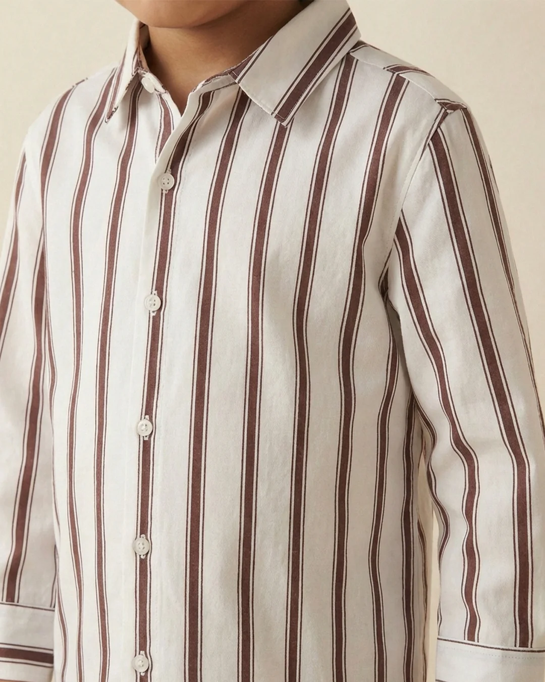 Boys White Viscose Full Sleeve Stripe Shirt - Image 4