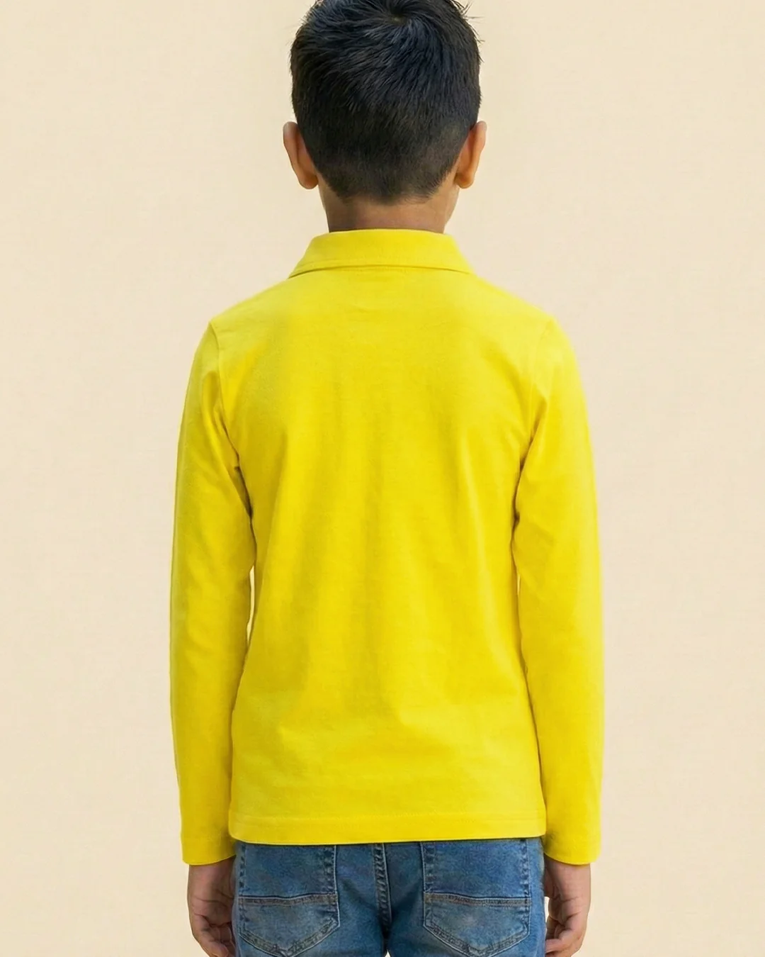 Boys Yellow Collar Neck Polo T-Shirt with Patch - Image 3