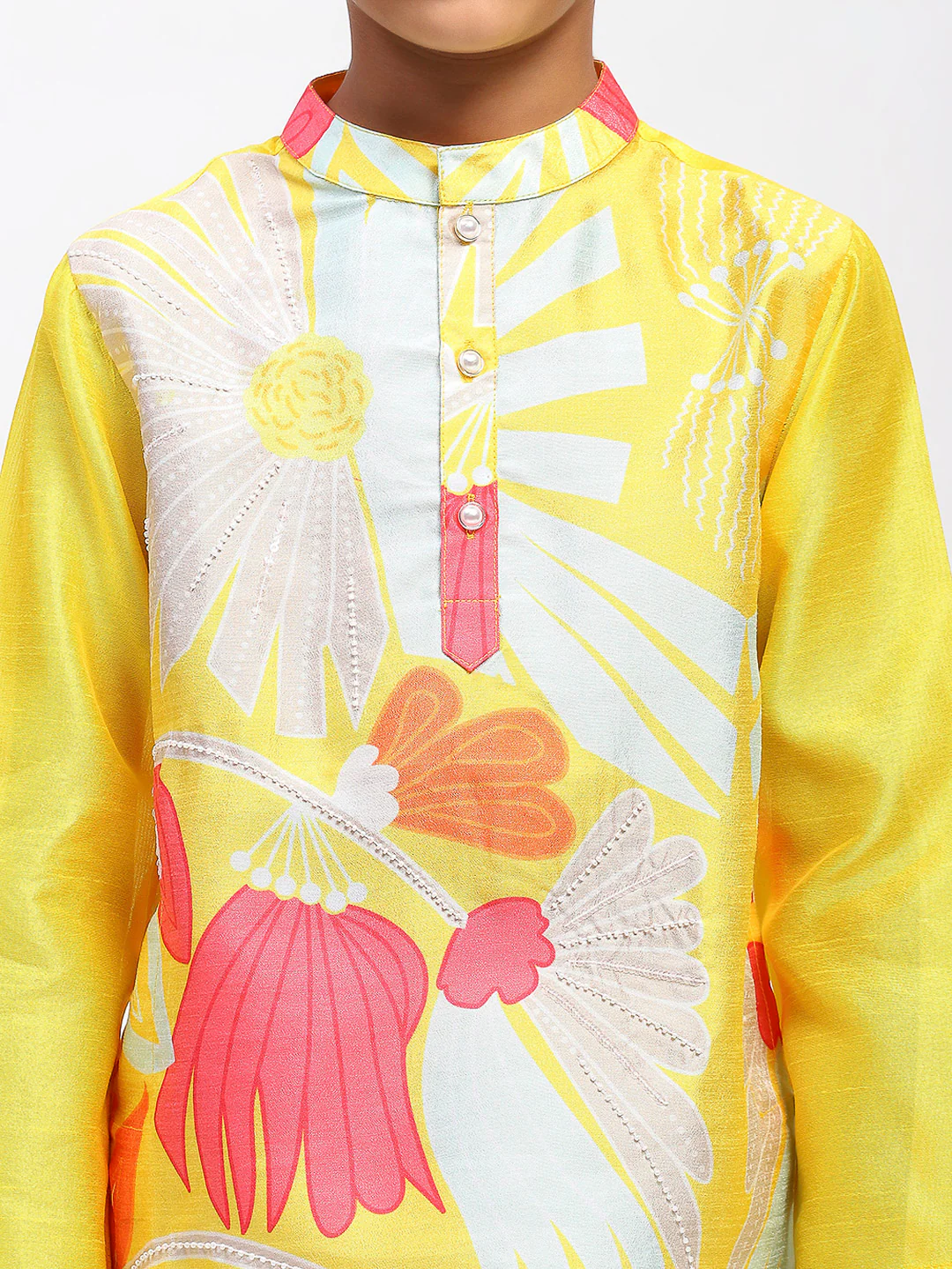 Boys Yellow Cotton Printed Ethnic Kurta Pajama Set - Image 6