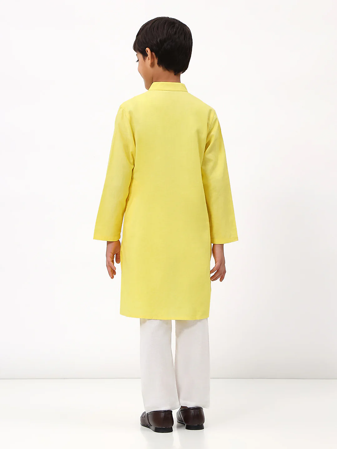 Boys Cotton Linen Yellow Embroidered Kurta Set - Image 4