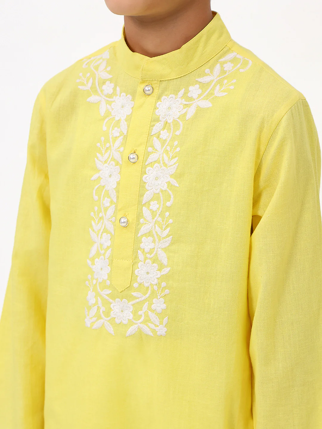 Boys Cotton Linen Yellow Embroidered Kurta Set - Image 5