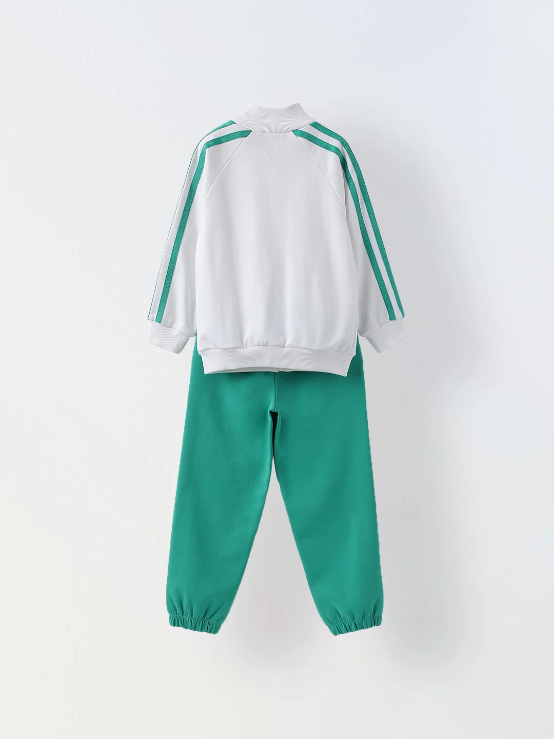 White & Green Unisex Set with Zip Closure, Knit Fabric & High Neck Regular Fit - Image 3