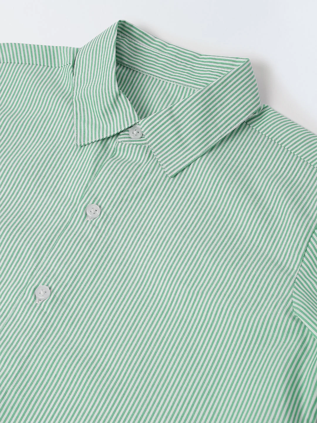 Cotton Green/White Stripe Shirt For Boys - Image 3