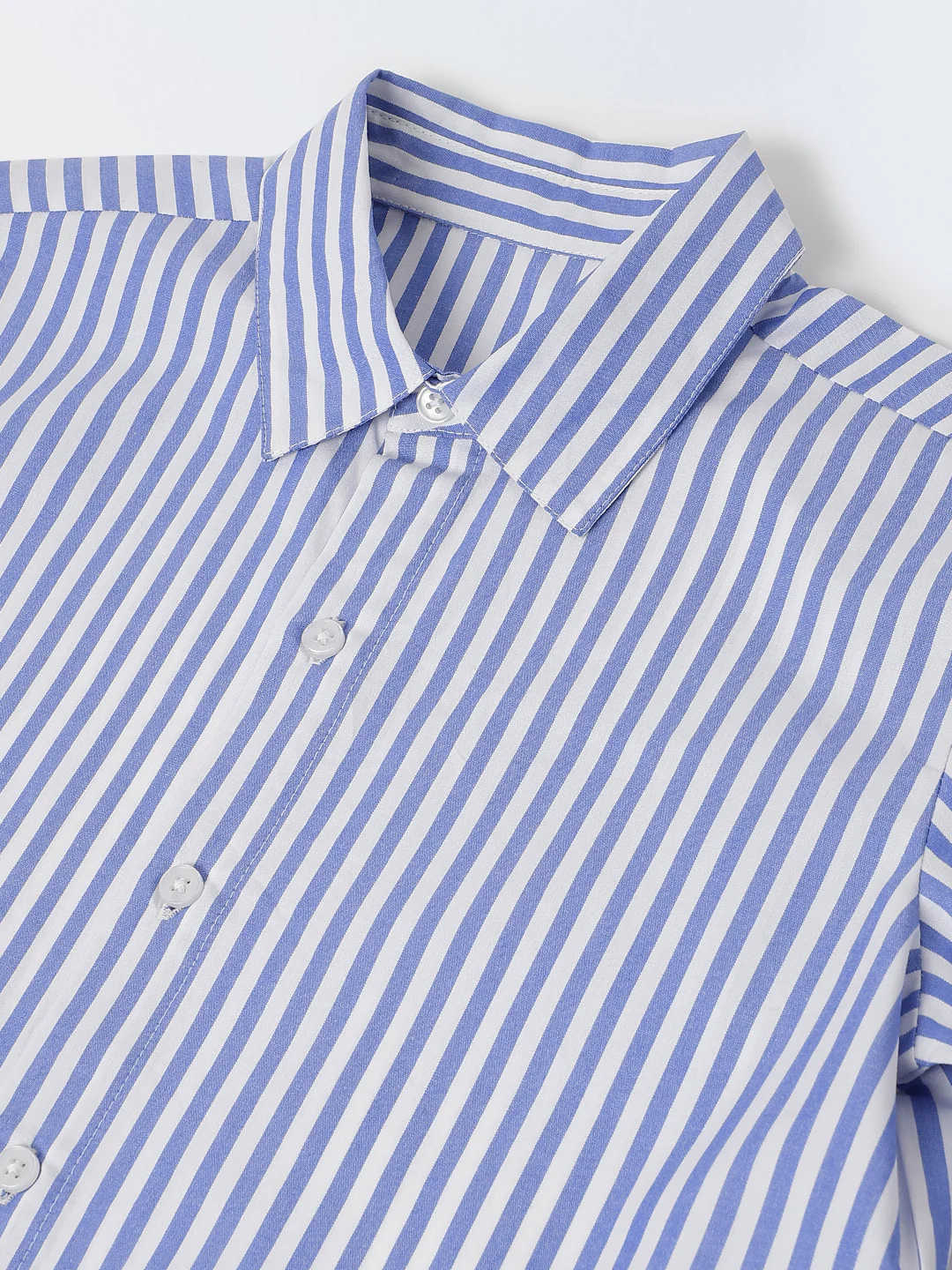 Cotton Blue/White Stripe Shirt For Boys - Image 3