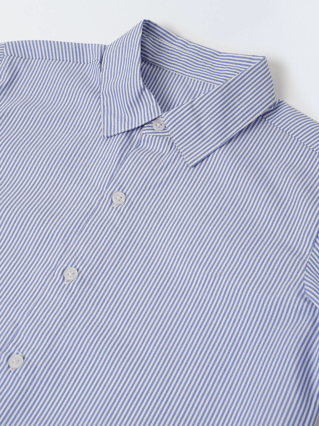 Cotton Blue/White Stripe Shirt For Boys - Image 3