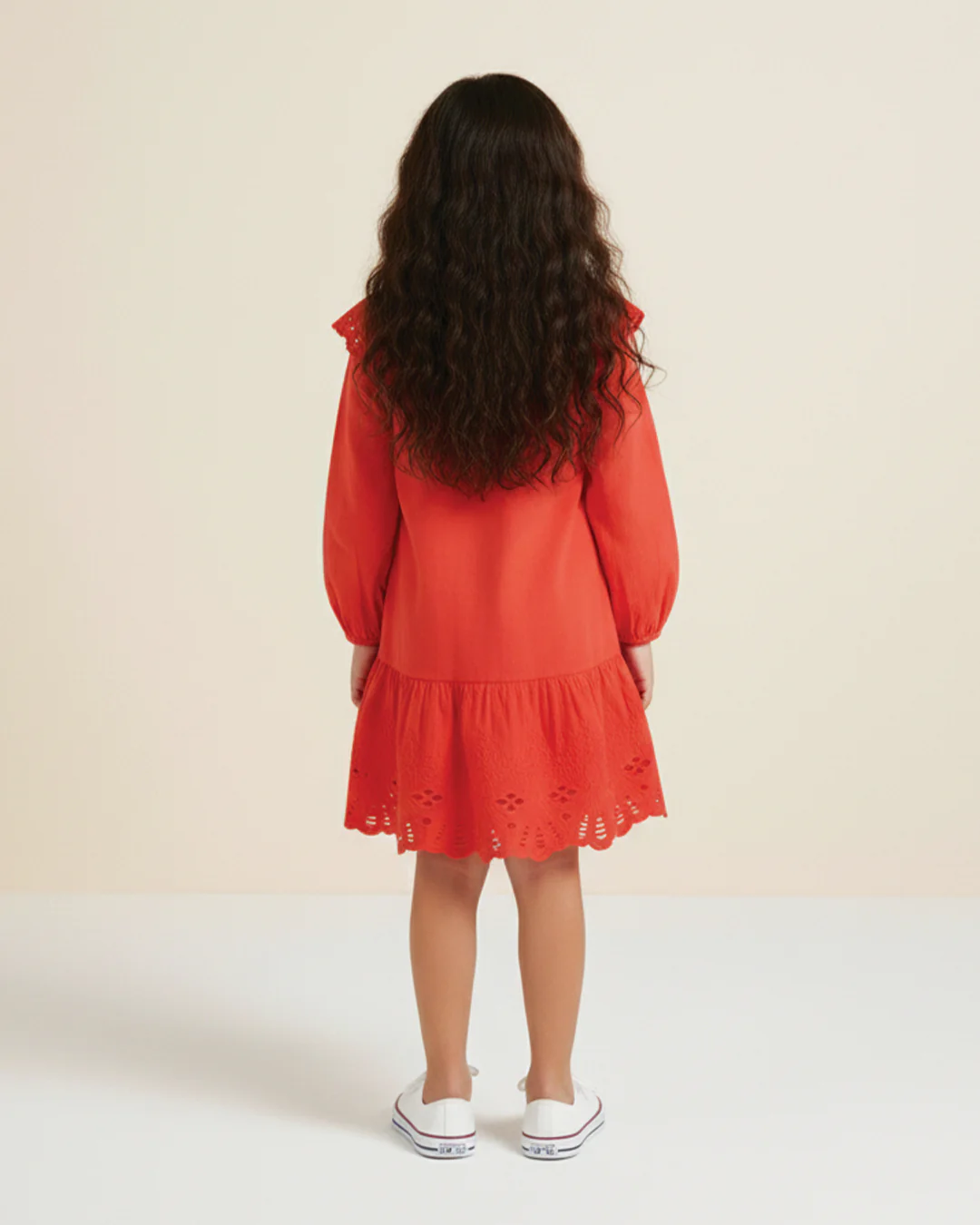 Red Eyelet Lace Ruffle Dress-Girls - Image 3