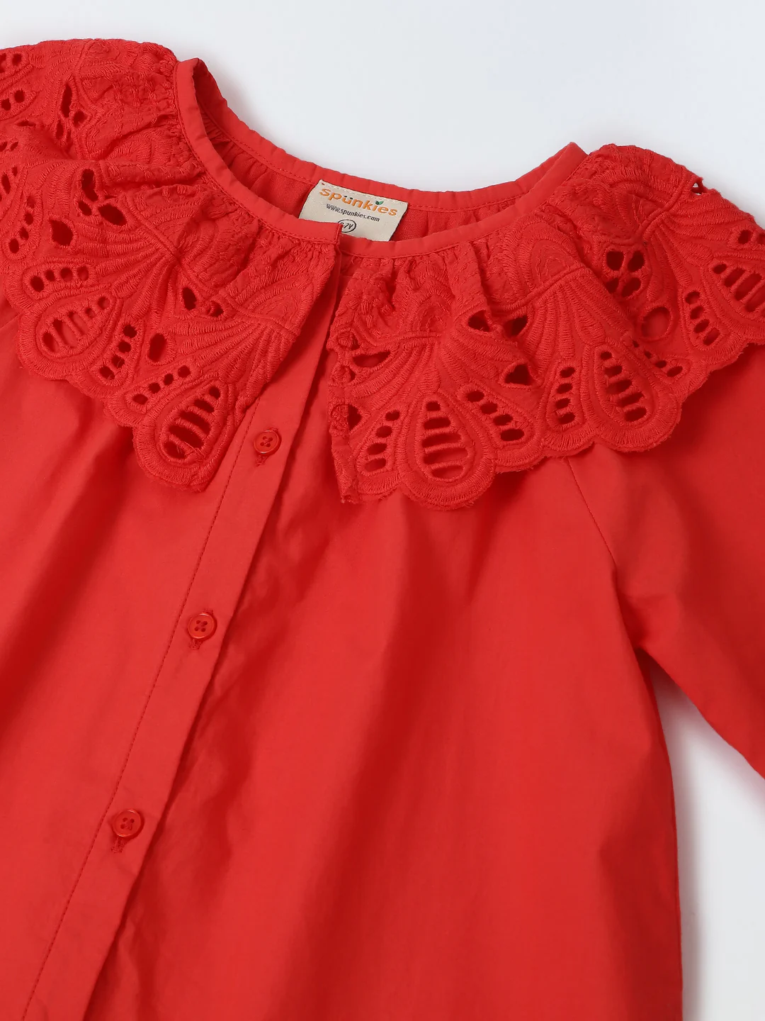 Red Eyelet Lace Ruffle Dress-Girls - Image 4