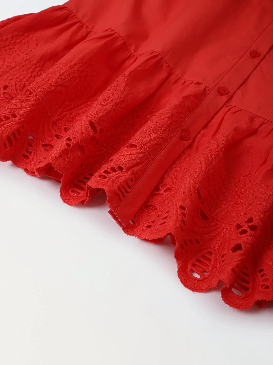 Red Eyelet Lace Ruffle Dress-Girls - Image 5