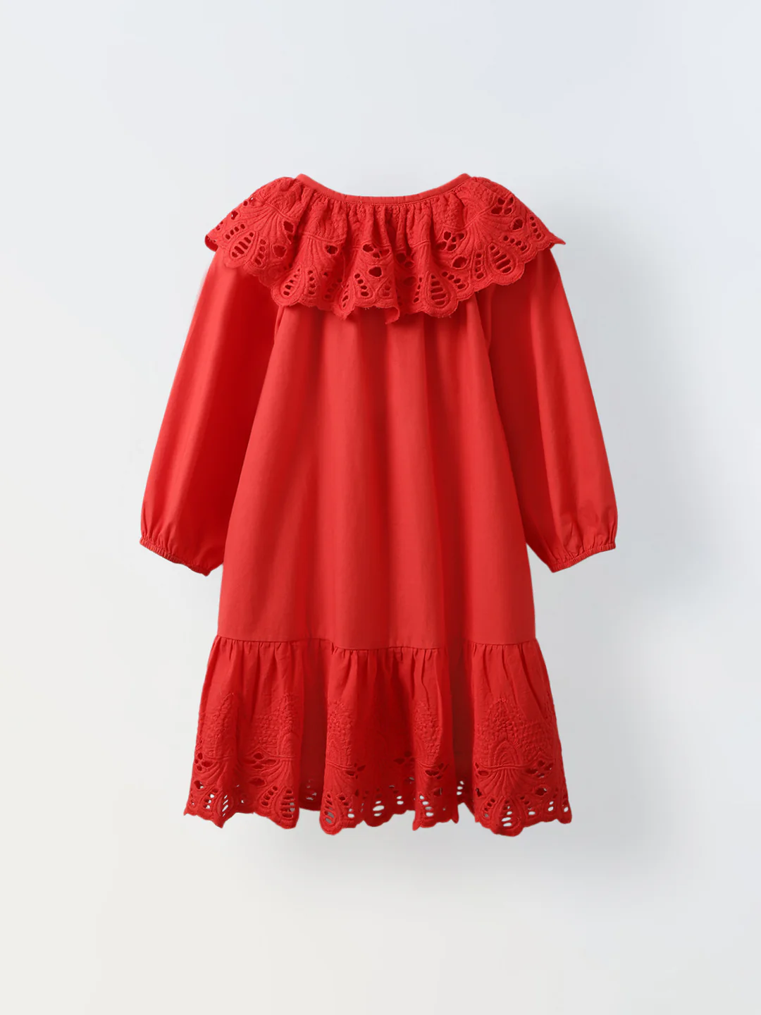 Red Eyelet Lace Ruffle Dress-Girls - Image 6