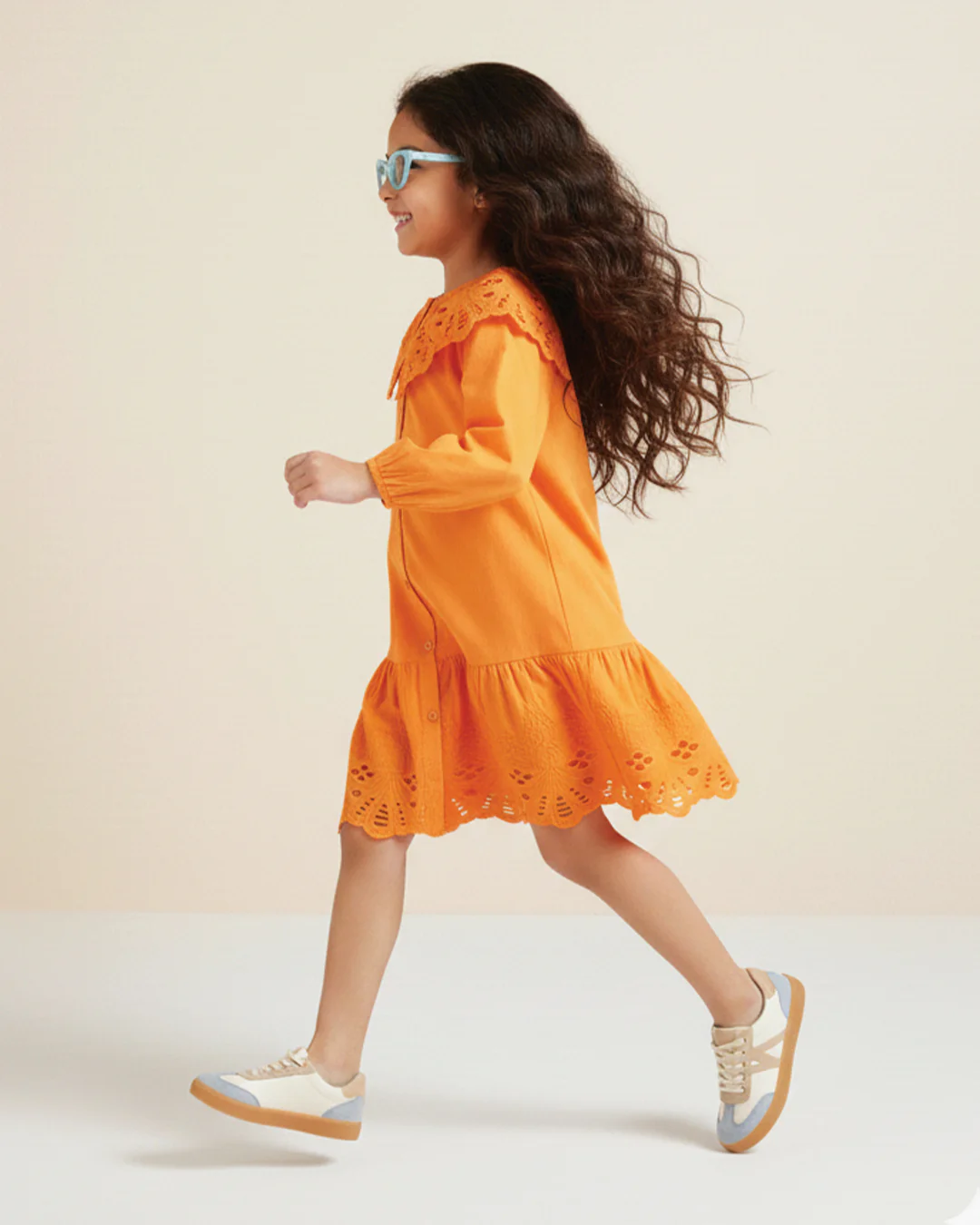 Orange Eyelet Lace Ruffle Dress-Girls. - Image 3
