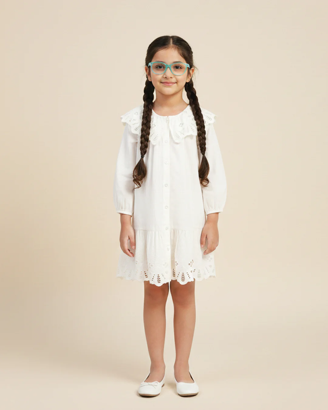 White Eyelet Lace Ruffle Dress-Girls.