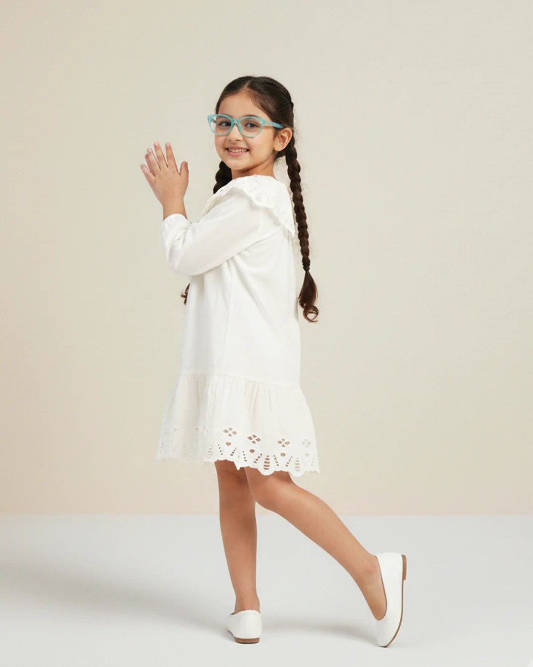 White Eyelet Lace Ruffle Dress-Girls. - Image 2