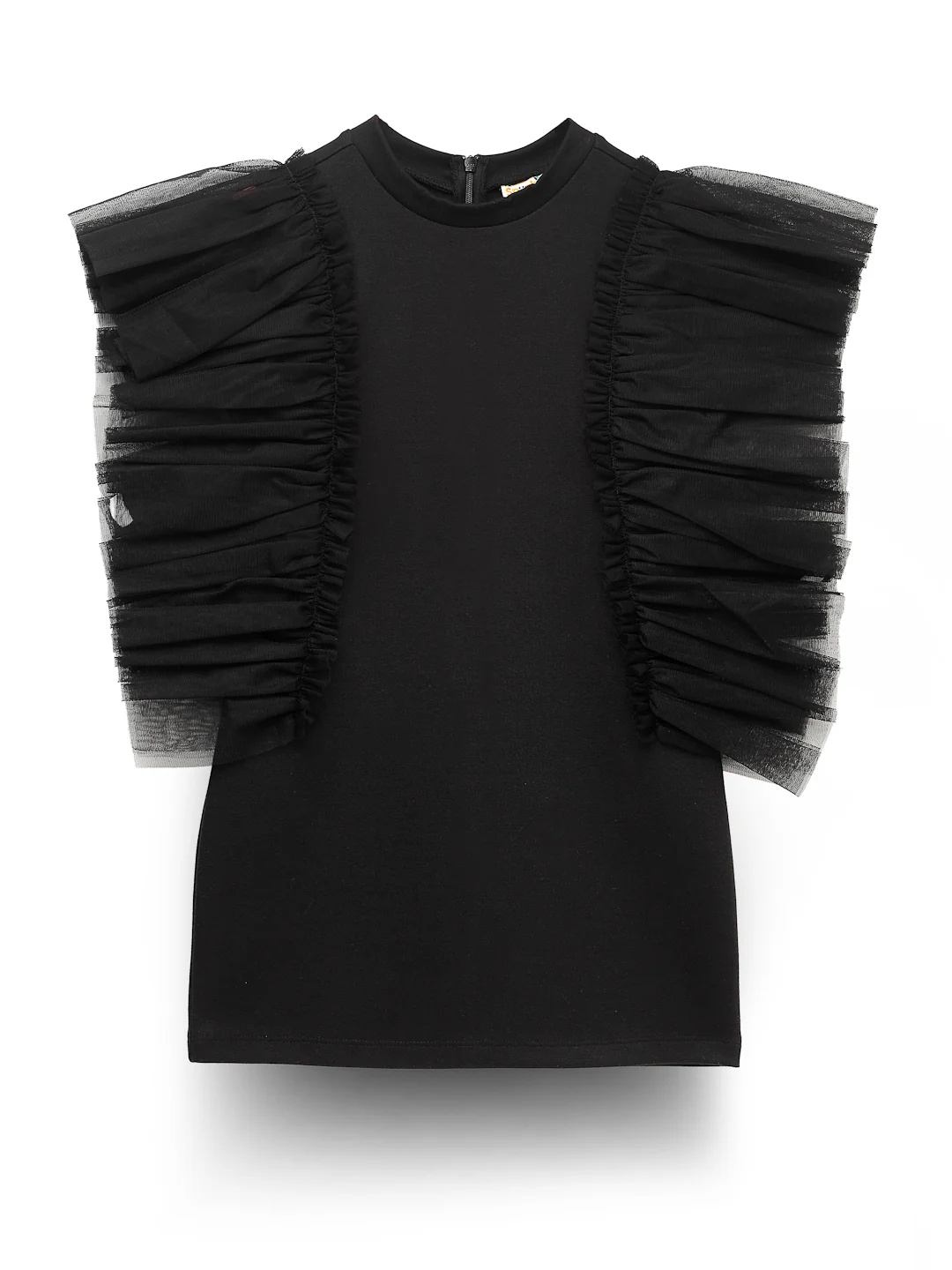 Girls Black Flutter Frill A-Line Top