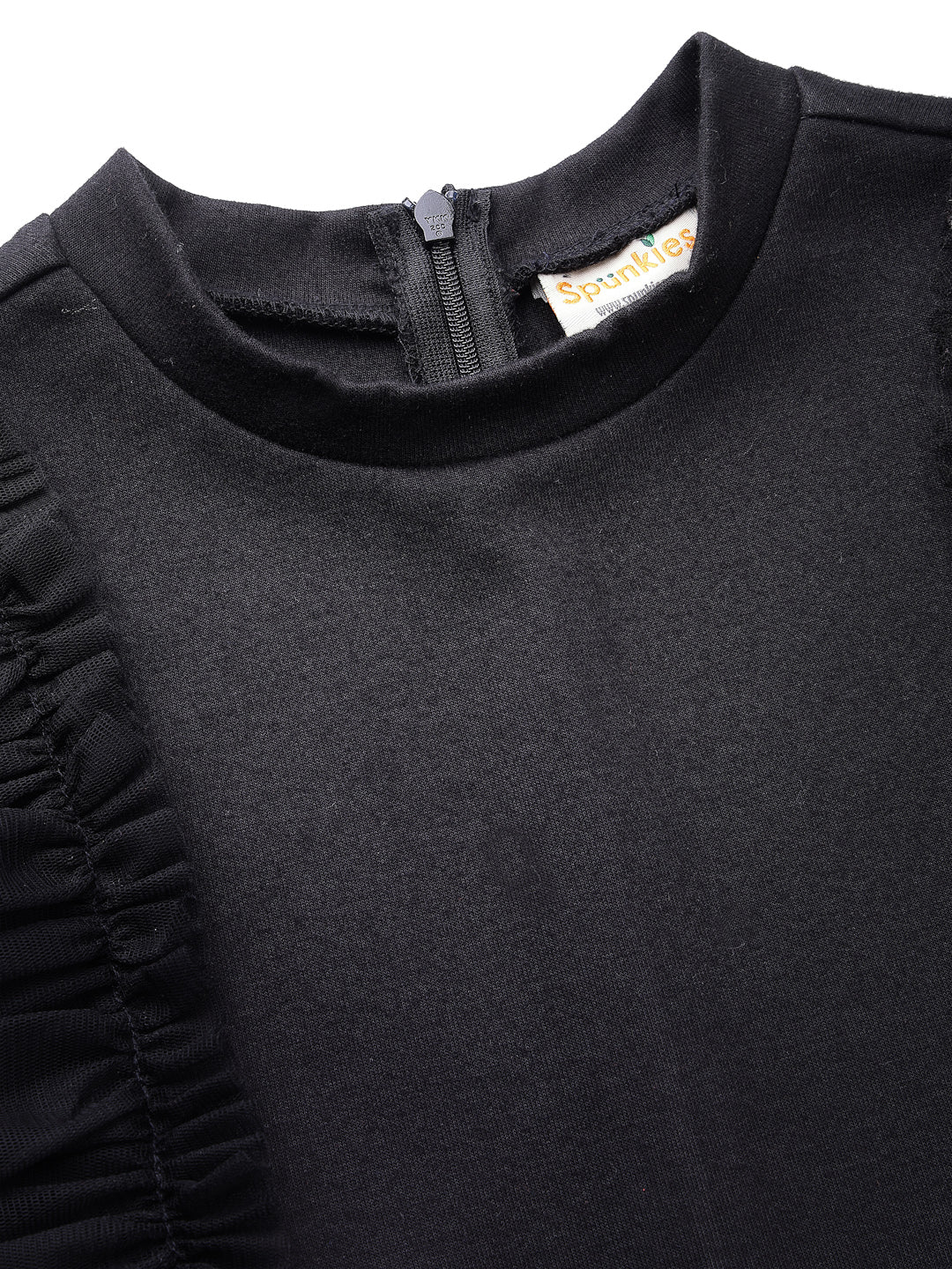 Girls Black Flutter Frill A-Line Top - Image 3