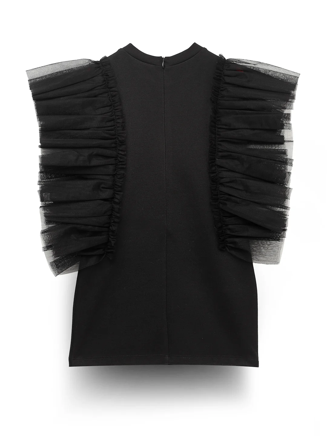 Girls Black Flutter Frill A-Line Top - Image 5