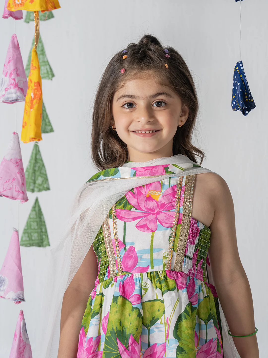 Girls Floral print kurta and sharara set with dupatta - Image 3