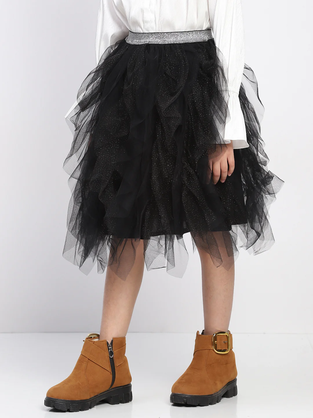 Girl's Black Layred Ruffled Tulle Skirt - Image 3